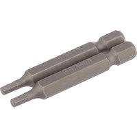 Draper hexagonal insert bits, 3mm, 1/4" hex, 50mm long, steel, pack of 2, with engraved markings.