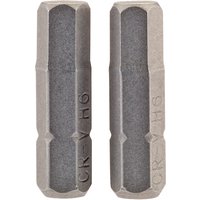Hexagonal steel insert bits, 6mm, 25mm long, with engraved markings, pack of 2, by Draper.