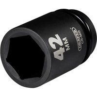 Black Draper Hi Torq 1" Drive Deep Hexagon Impact Socket with 42mm size marking and durable finish.