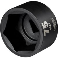 Black Draper Hi Torq 1" drive hexagon impact socket with 75mm marking and durable finish.
