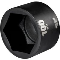 Black Draper Hi-Torq deep impact socket, 1in square drive, 100mm size, with white size marking on side.