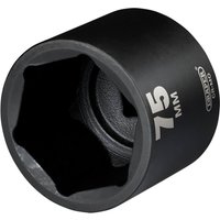 Black Draper Hi-Torq® deep impact socket, 1in square drive, 75mm size, with white size marking and brand logo.