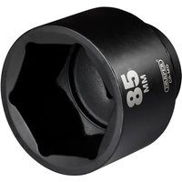 Black Draper Hi-Torq deep impact socket, 1in square drive, 85mm size, with white size marking on side.
