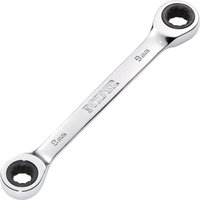 Silver Draper Hi Torq double ratchet ring spanner with 9mm and 8mm ends, polished finish, and engraved branding.