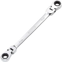 Silver Draper Hi Torq flexible double ratchet ring spanner with pivoting ends and engraved measurements.