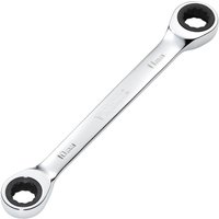 Silver Draper Hi-Torq® metric double ratchet ring spanner with 10mm and 11mm ends, sleek and polished design.