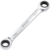 Silver Draper Hi-Torq® double ratchet ring spanner, 14mm and 15mm ends, polished finish with embossed branding.