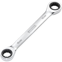 Silver Draper Hi-Torq® metric double ratchet ring spanner, 16x18mm, with engraved size markings and polished finish.