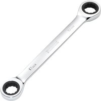 Silver Draper Hi-Torq® double ratchet ring spanner, 17mm and 19mm ends, sleek design with engraved size markings.