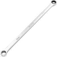 Silver Draper Hi-Torq® 15mm extra-long double ring ratchet spanner with polished finish and engraved markings.