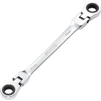 Silver Draper Hi-Torq® double ring ratchet spanner with flexible heads, 10x11mm size, sleek and polished finish.