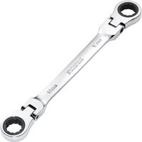 Silver Draper Hi-Torq® flexible head double ring ratchet spanner, 16x17mm, with polished finish and engraved markings.