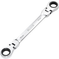 Silver Draper Hi-Torq® flexible head double ring ratchet spanner, 18x19mm, with smooth finish and engraved size markings.