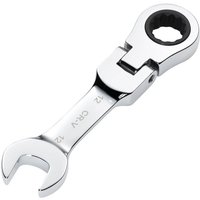Silver Draper 12mm stubby flexible head ratchet spanner with open-end and ring head, compact design.