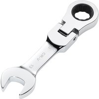 Silver Draper 13mm stubby flexible head ratchet spanner with open-end and ring head, compact design.