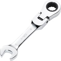 Silver Draper Hi-Torq stubby flexible head ratchet spanner, 9mm, with open-end and ratcheting box-end.