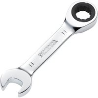 Silver Draper Hi-Torq® 11mm stubby ratchet combination spanner with open-end and ratcheting box-end design.