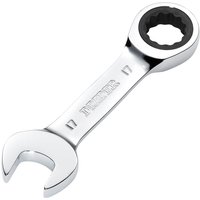 Silver Draper Hi-Torq metric stubby ratchet spanner, 17mm, with open-end and ratchet ring on opposite sides.