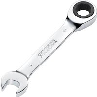 Silver Draper Hi-Torq® 9mm stubby ratchet combination spanner with open-end and ratcheting box-end wrench.