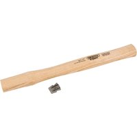 Hickory wood hammer shaft with metal wedge, 330mm, by Draper, featuring engraved branding.