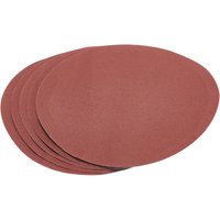 Pack of five round red sanding discs, 230mm, 120 grit, with hook and eye backing.