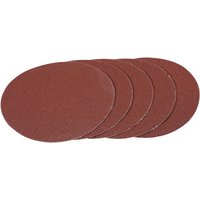 Pack of five round red-brown sanding discs, 180mm, 60 grit, with hook and loop backing.