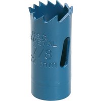 Blue Draper HSS bi-metal holesaw blade, 22mm, with jagged cutting edge and side slots for material removal.