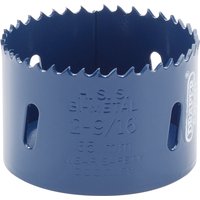 Blue Draper HSS bi-metal holesaw blade, 65mm diameter, with jagged cutting edge and side slots.