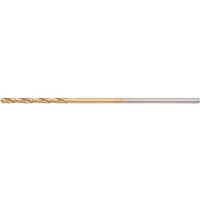 Titanium-coated HSS drill bit, 1.0mm, with a gold tip and silver shank, by Draper.