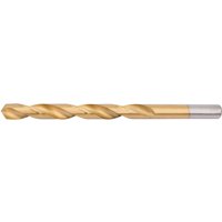 Titanium-coated HSS drill bit, 8.0mm, with a gold finish and spiral flutes, by Draper.
