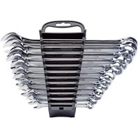 Draper Imperial spanner set, 12 silver wrenches in black plastic holder, open and box ends.