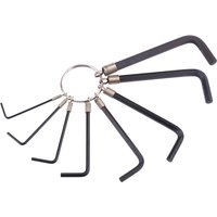 Black Draper hexagon key set with eight L-shaped keys on a metal ring.