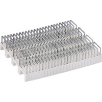 Draper insulated cable staples, 6-8mm, pack of 100, featuring U-shaped metal staples with white plastic insulation.