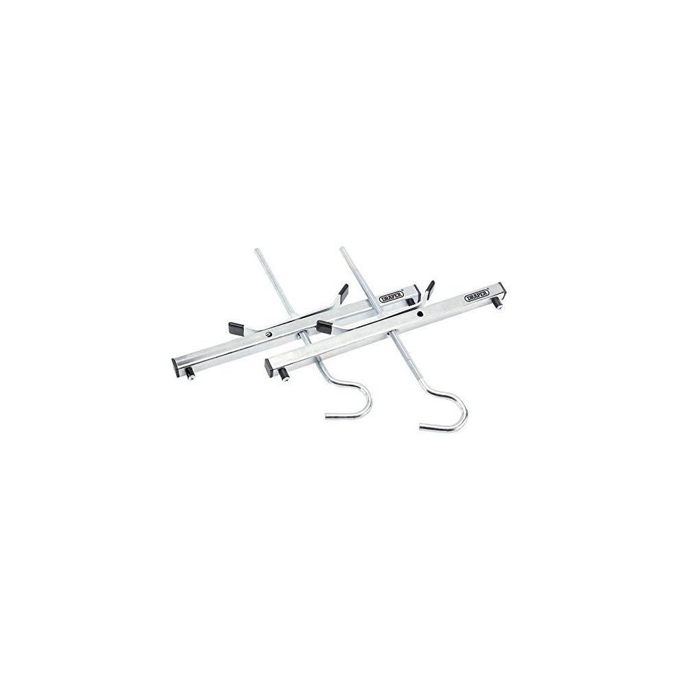 Silver aluminum ladder car roof clamps with adjustable hooks and rubber grips for secure mounting, designed for easy attachment to vehicle roofs.