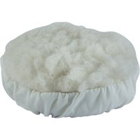 Draper Lambswool Polishing Bonnet, 140mm, fluffy white wool surface with elastic edge.