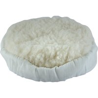 Cream Draper lambswool polishing bonnet, 175mm, with fluffy texture and elastic edge for secure fit.