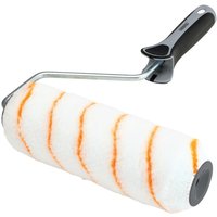 Draper long pile polyester paint roller with black soft grip handle and orange striped roller.