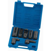 Blue plastic case with Draper LSS7 Lambda/Oxygen Sensor Socket Set, featuring six black sockets for 3/8 and 1/2'' drives.