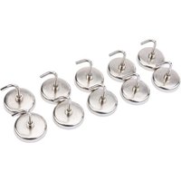 Draper Magnetic Hook Set, 10 silver round hooks with curved tops, suitable for hanging, arranged in two rows.
