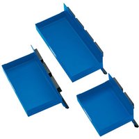 Blue Draper magnetic tool tray set, three rectangular trays with raised edges and magnetic strips on the back.