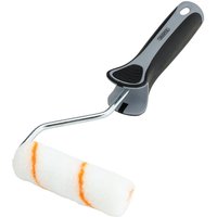 Draper medium pile polyester paint roller with black soft grip handle and metal frame, featuring orange stripes.