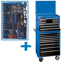 Blue Draper mechanic's tool kit with 700 pieces, including a wheeled tool chest and organized compartments.