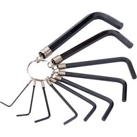 Black Draper metric hexagon key set with 10 L-shaped keys on a metal ring.