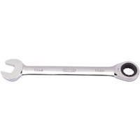 Silver Draper 18mm ratcheting combination spanner with open-end and ratchet ring on opposite ends.