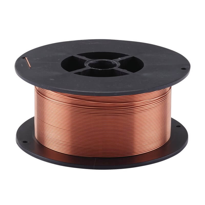 Mild steel MIG welding wire in a 0.8mm diameter, 700g spool, featuring a copper-colored wire wound neatly on a black plastic reel.