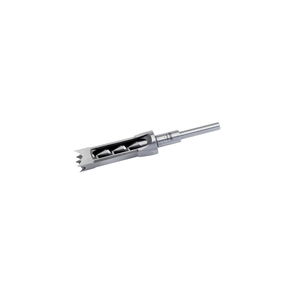Draper 43050 mortice chisel and 19mm bit, featuring a shiny metal finish with sharp, serrated edges and a cylindrical shank for secure drill fitting.