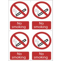 Pack of 4 Draper No Smoking signs, red circle with diagonal line over cigarette, red "No smoking" text below.