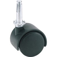 Black Draper nylon castor, 40mm diameter, with metal stem and smooth wheel design, supports up to 25kg.