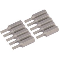 Pack of 10 Draper plain slot insert bits, 3mm, 1/4" hex, 25mm long, silver finish, arranged in two rows.