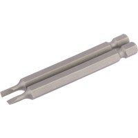 Draper plain slot insert bits, 3mm, 1/4" hex, 75mm long, silver, pack of 2, with flat ends and hexagonal bases.